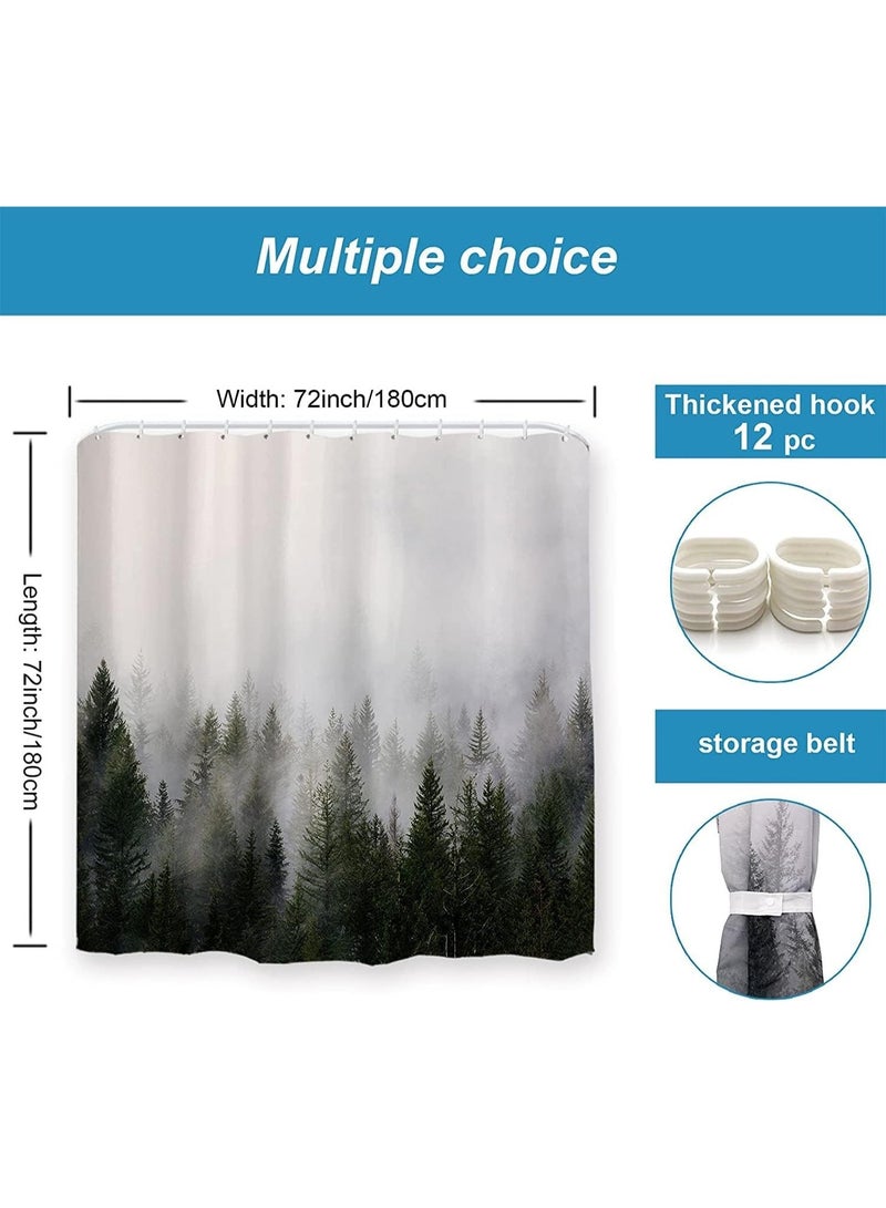ChicAbode Shower Curtain, Misty Forest Shower Curtains with Storage Belt, Fantasy Fog Magic Tree Bath Curtain for Bathroom, Nature Woodland Shower Curtain, Waterproof Polyester Fabric with Hooks, 180cmx180cm - Image 5